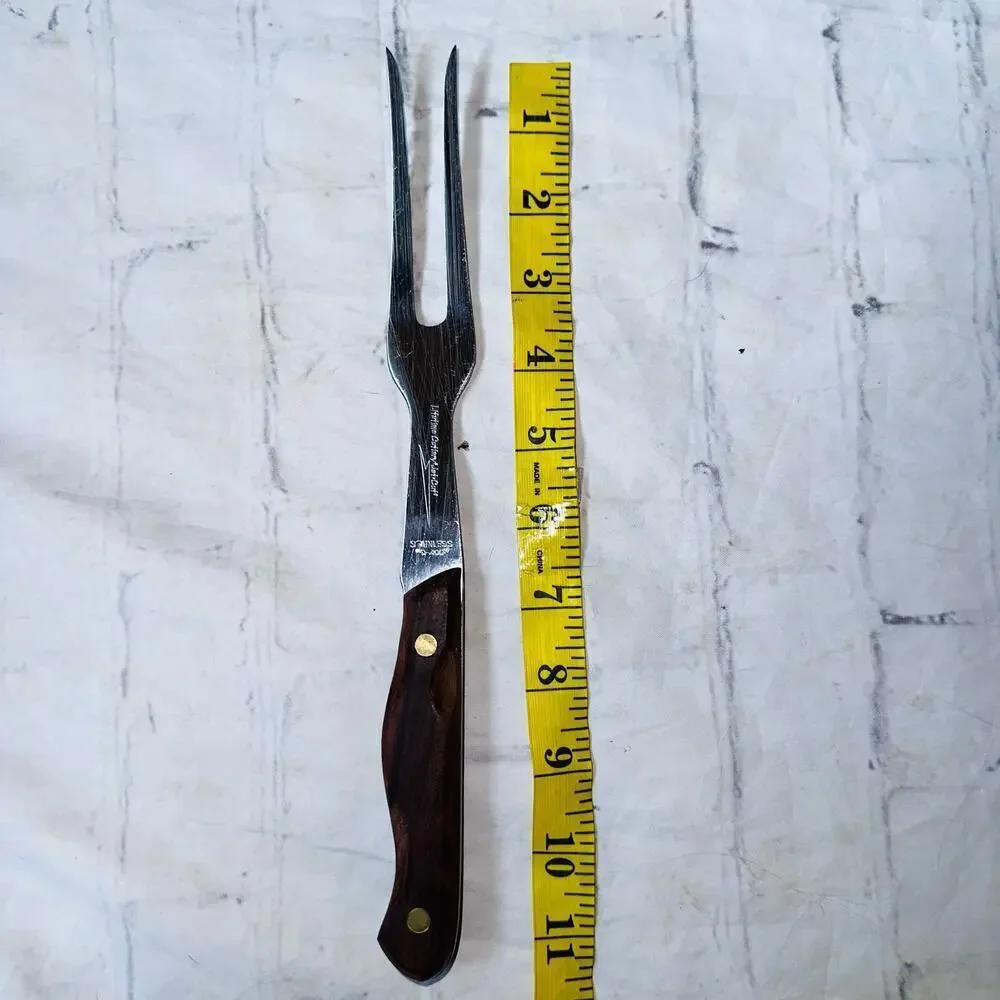 Vintage Jet-Cut Lifetime Cutlery D-400 2 Pronged Stainless Carving Serving Fork